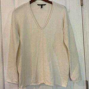 BCBG MaxAzria oversized soft cream colored sweater, v neck womens size M